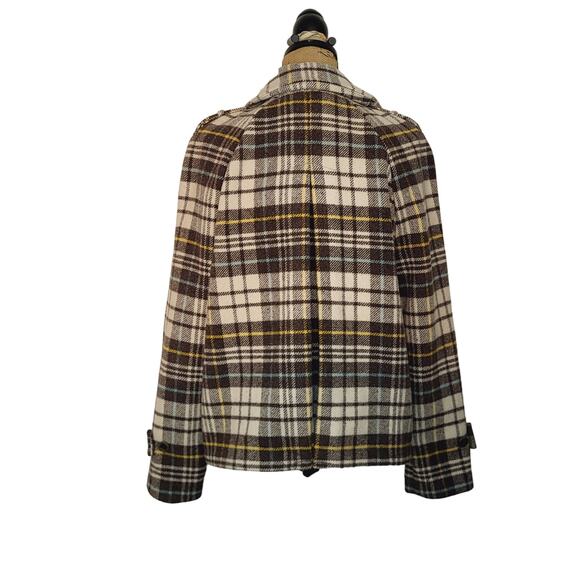 Charter Club Y2K Brown Plaid Wool Blend Short Swing Pea Coat Raglan Sleeves Sz L - Picture 9 of 15